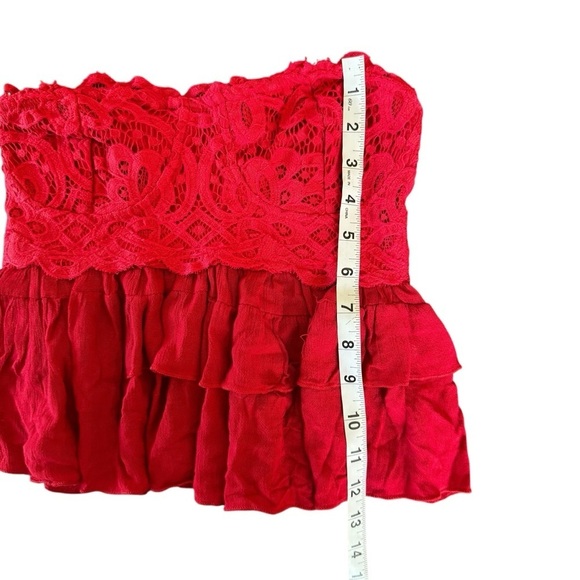 Free People Red Lace Corset Top Strapless Cropped Ruffle Cami Adella S NWT - Picture 8 of 11